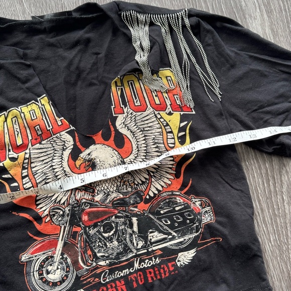 NWT Deadstock Y2K Motorcycle V Neck Baby Tee with Silver Tassels Size Small - Picture 6 of 11